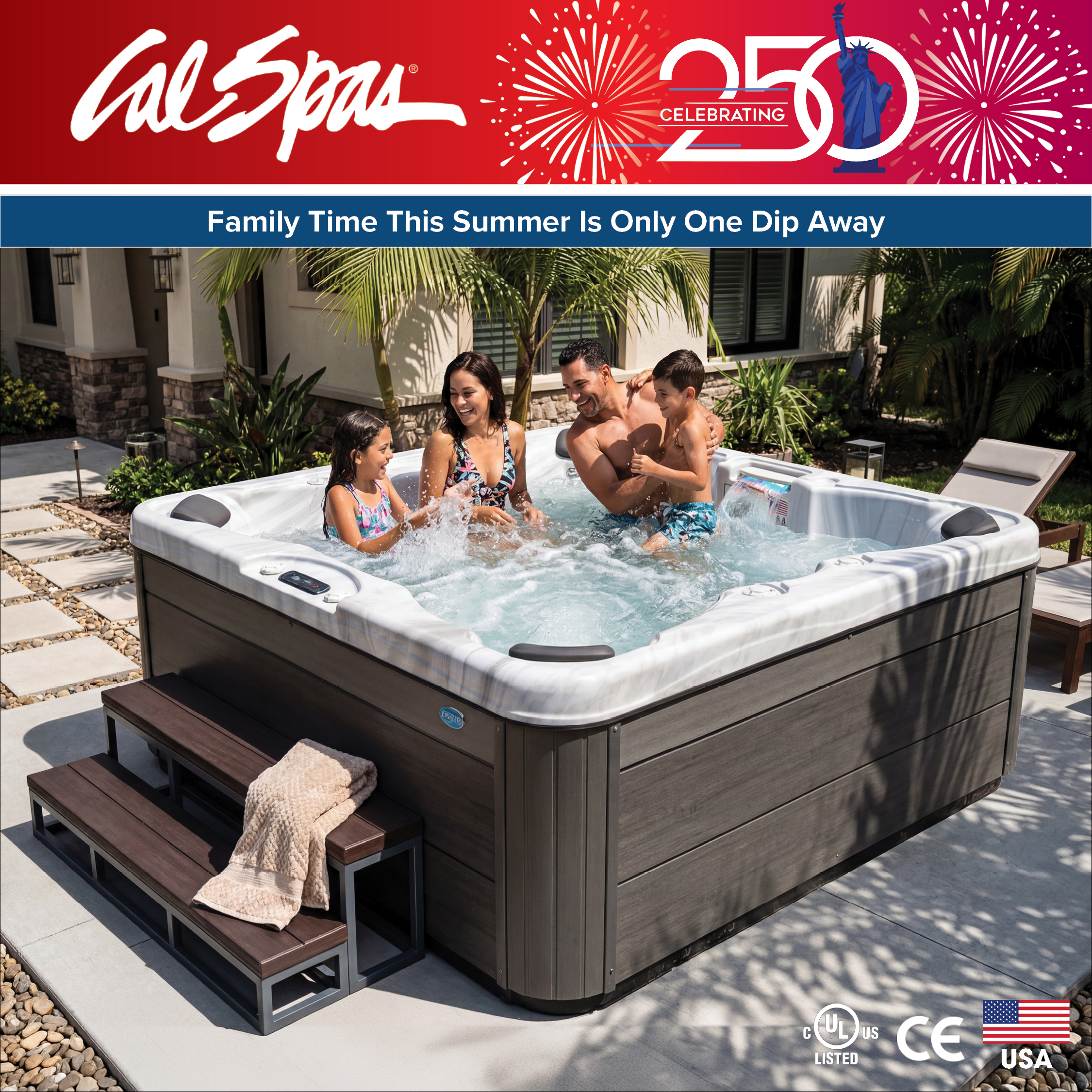 Calspas hot tub being used in a family setting - Moore